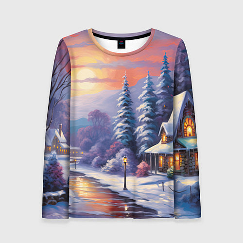Женский лонгслив Заснеженный новогодний лес чудес / 3D-принт – фото 1