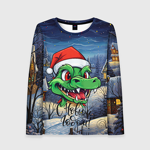 Женский лонгслив Милый зеленый дракончик 2024 / 3D-принт – фото 1