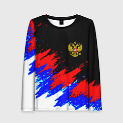 Женский лонгслив Россия триколор герб краски