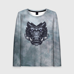 Женский лонгслив Стальной дикий кабан на сером фоне