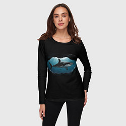 Лонгслив женский Акула в овале, цвет: 3D-принт — фото 2