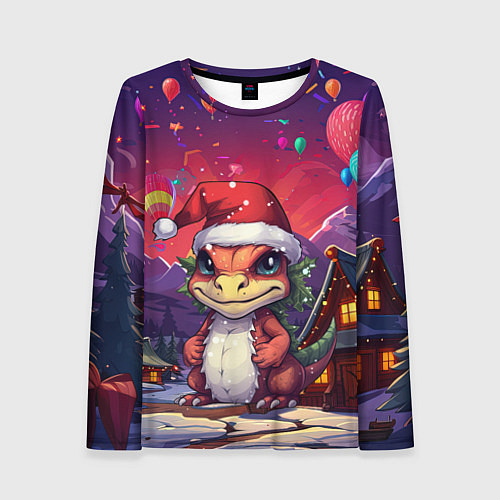 Женский лонгслив Маленький новогодний милый дракон 2024 / 3D-принт – фото 1