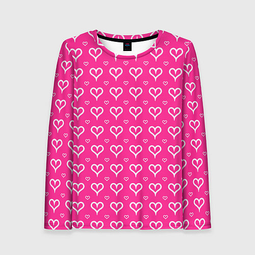 Женский лонгслив Сердечки паттерн насыщенный розовый / 3D-принт – фото 1