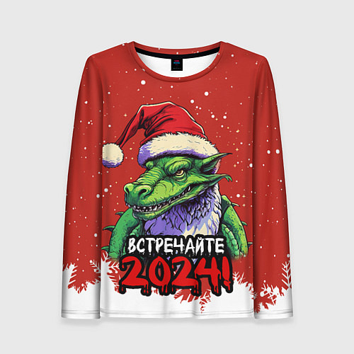 Женский лонгслив Встречайте 2024 год зеленого дракона / 3D-принт – фото 1