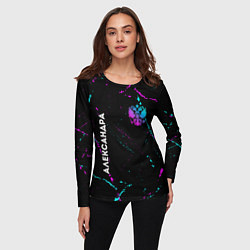 Лонгслив женский Александра и неоновый герб России вертикально, цвет: 3D-принт — фото 2