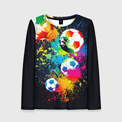 Лонгслив женский Разноцветные футбольные мячи, цвет: 3D-принт