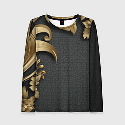 Лонгслив женский Золотые объемные листья на сером фоне, цвет: 3D-принт