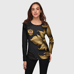 Лонгслив женский Золотой герб России, цвет: 3D-принт — фото 2