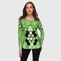 Лонгслив женский Зелёная кибер броня hexagons, цвет: 3D-принт — фото 2