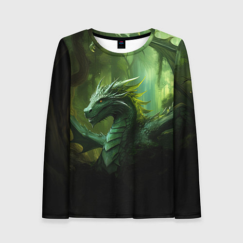 Женский лонгслив Зеленый лесной дракон символ 2024 года / 3D-принт – фото 1