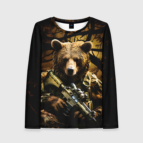 Женский лонгслив Медведь солдат в дремучем лесу / 3D-принт – фото 1