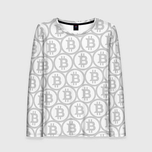 Женский лонгслив Биткоин патерн на белом фоне / 3D-принт – фото 1