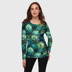 Лонгслив женский Суккуленты акварель- паттерн, цвет: 3D-принт — фото 2