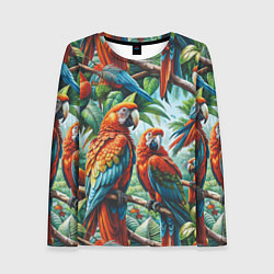 Лонгслив женский Попугаи Ара - тропики джунгли, цвет: 3D-принт