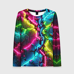 Лонгслив женский Трещина - неон, цвет: 3D-принт