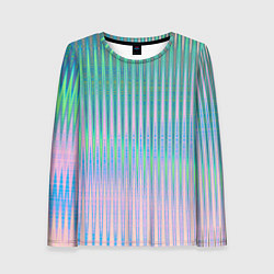Лонгслив женский Голографический эффект светлых тонов полос, цвет: 3D-принт