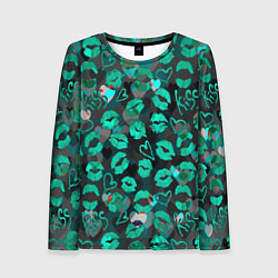 Лонгслив женский Голубые поцелуи, цвет: 3D-принт