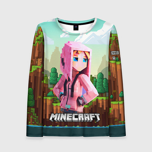 Женский лонгслив Персонаж Minecraft девушка в пиксельном мире / 3D-принт – фото 1