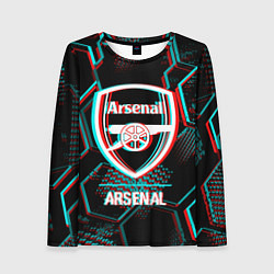 Женский лонгслив Arsenal FC в стиле glitch на темном фоне