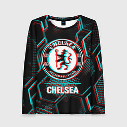 Лонгслив женский Chelsea FC в стиле glitch на темном фоне, цвет: 3D-принт