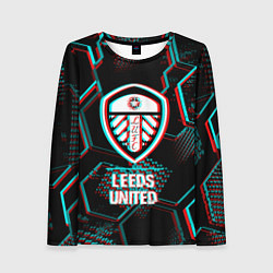 Женский лонгслив Leeds United FC в стиле glitch на темном фоне