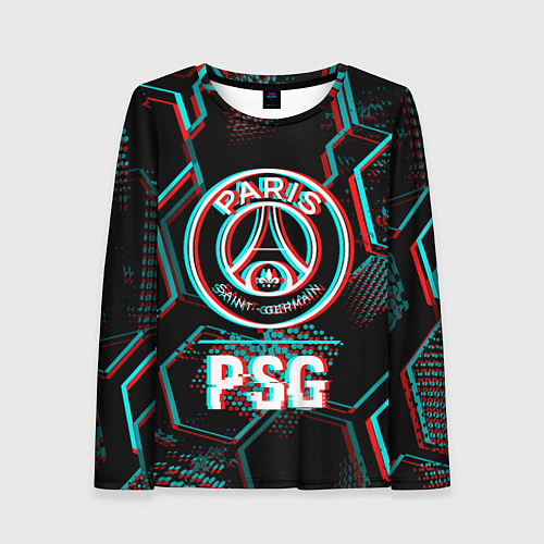 Женский лонгслив PSG FC в стиле glitch на темном фоне / 3D-принт – фото 1
