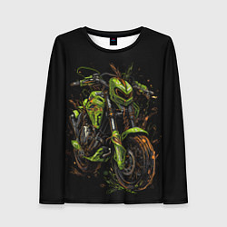 Лонгслив женский Зеленый ретро-мотоцикл, цвет: 3D-принт