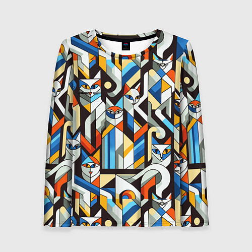 Женский лонгслив Узор с котами / 3D-принт – фото 1