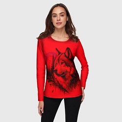 Лонгслив женский Рисунок волка на красном, цвет: 3D-принт — фото 2