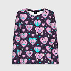 Женский лонгслив Паттерн с арт сердцами