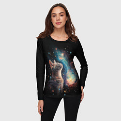 Лонгслив женский Котик смотрит на небо космоса, цвет: 3D-принт — фото 2