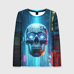 Женский лонгслив Cyber skull - neon glow ai art