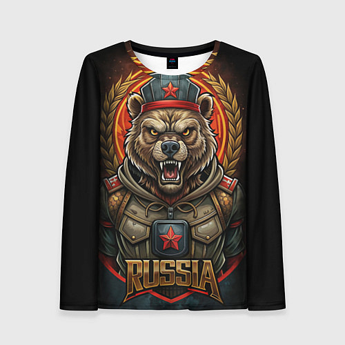 Женский лонгслив Военный русский медведь / 3D-принт – фото 1