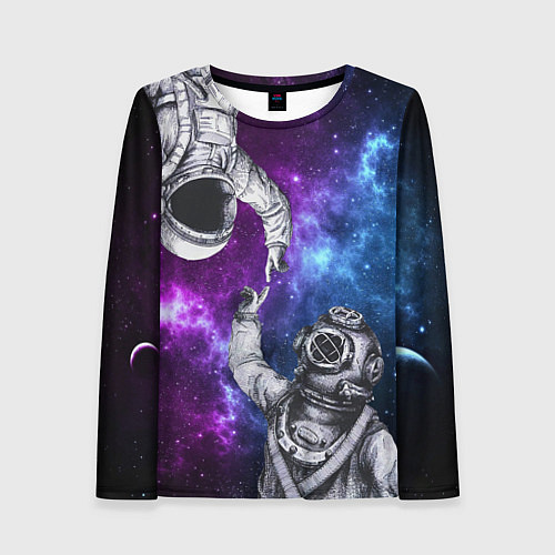 Женский лонгслив Сотворение космонавт и водолаз / 3D-принт – фото 1