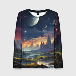 Лонгслив женский Космический фантазийный мир на другой планете, цвет: 3D-принт