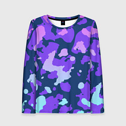 Лонгслив женский Паттерн с розовыми фиолетовыми и голубыми пятнами, цвет: 3D-принт