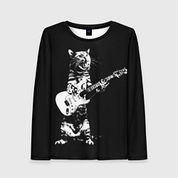 Женский лонгслив Кот играет на электрогитаре