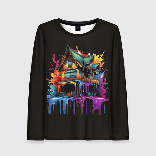 Женский лонгслив Дом в цветных брызгах / 3D-принт – фото 1
