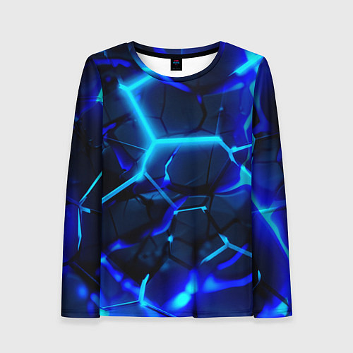 Женский лонгслив Яркие голубые неоновые плиты в разломе / 3D-принт – фото 1