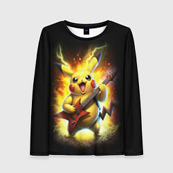 Женский лонгслив Пикачу рок звезда с электрогитарой