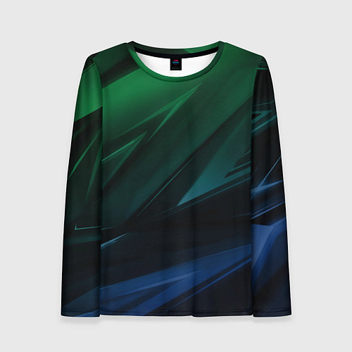 Женский лонгслив Зелено-синие абстрактные объемные полосы / 3D-принт – фото 1