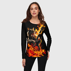 Лонгслив женский Кот в огне играет рок, цвет: 3D-принт — фото 2