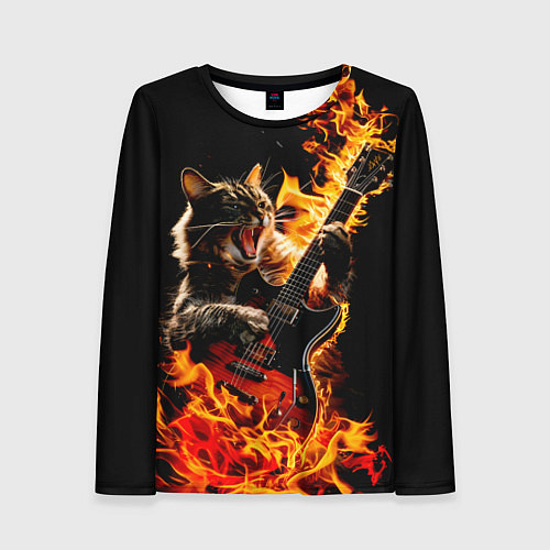 Женский лонгслив Кот в огне играет рок / 3D-принт – фото 1