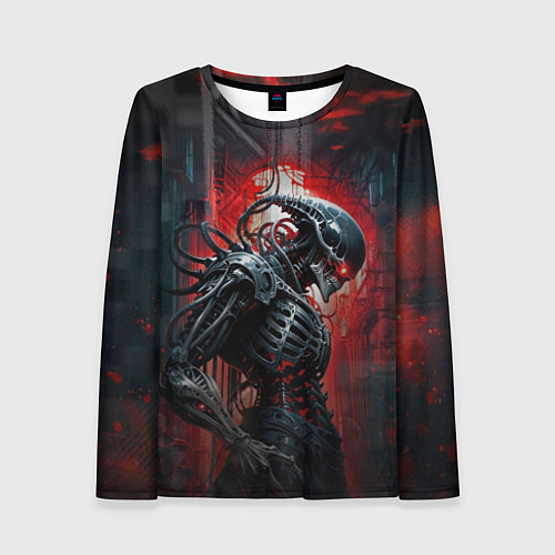 Женский лонгслив Зловещий демонический киборг-скелетор / 3D-принт – фото 1