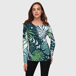 Лонгслив женский Листья тропических джунглей абстракция, цвет: 3D-принт — фото 2