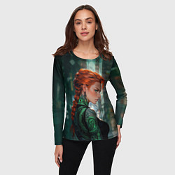 Лонгслив женский Рыжая девушка с неоновыми татуировками, цвет: 3D-принт — фото 2