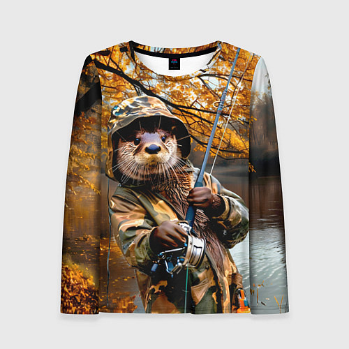 Женский лонгслив Выдра на осенней рыбалке / 3D-принт – фото 1