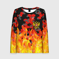 Женский лонгслив Герб РФ броня в огне