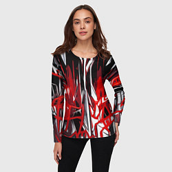 Лонгслив женский Красно-белая хаотичная абстракция на чёрном фоне, цвет: 3D-принт — фото 2