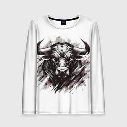 Лонгслив женский Гранж - портрет быка: голова, цвет: 3D-принт